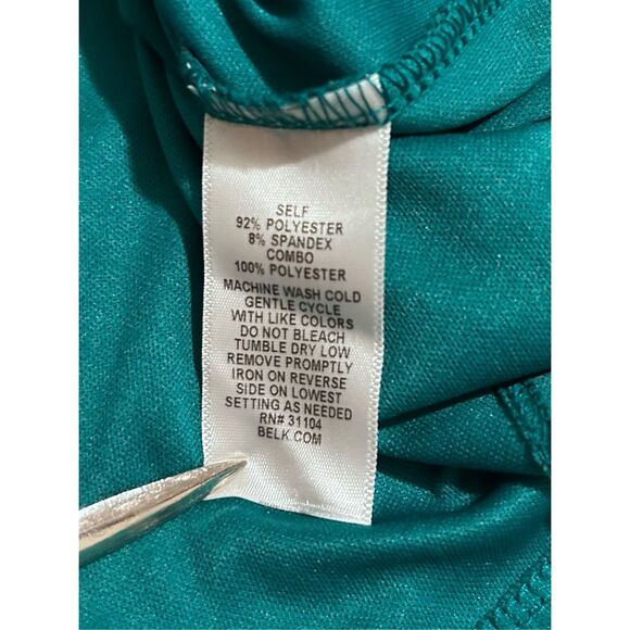 Kim Rogers Curvy Size 1X Teal Tiered Sheer Ruffles & Sleeves Lined V-Neck Blouse - Picture 11 of 11